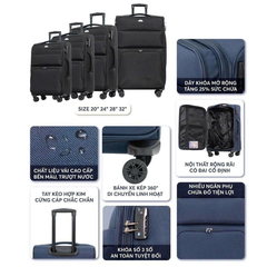 Vali kéo vải HÙNG PHÁT 026 size cabin xách tay 20 inch - Trượt nước, nới rộng tăng 25% dung tích, khóa 3 số