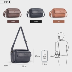 Túi đeo chéo da unisex dáng ngang FADODA FN11 gọn nhẹ vintage chống thấm nước, không bong tróc