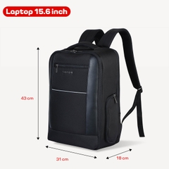 Balo doanh nhân phối da SAKOS Maestro laptop 15.6 inch - Mở 90 độ, chống thấm, cổng sạc USB, đai gài vali