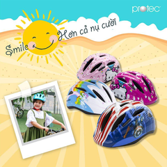 Mũ Bảo Hiểm Xe Đạp Dành Cho Bé Gái 1-12 Tuổi PROTEC SMILE, Họa Tiết Xinh Xắn Đáng Yêu, Có Đèn Hậu An Toàn