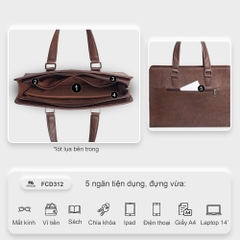 Cặp xách da công sở Laptop 14 inch FADODA FCD312 - Vintage, Cao cấp, Chống thấm nước