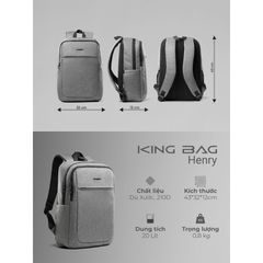 Balo laptop 15.6 inch KINGBAG Henry - Nhiều ngăn, dung tích 20L, gọn nhẹ, hiện đại, vải trượt nước cao cấp