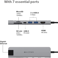 Cổng Chuyển Đổi HYPERDRIVE 7-In-1 USB-C HUB Cho Macbook/Laptop/PC - HD22H
