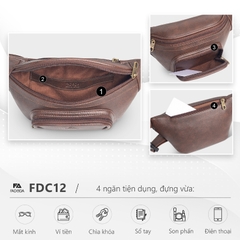 Túi bao tử / đeo chéo da FADODA FDC12 nhiều ngăn, gọn nhẹ, đứng form, chống thấm, không bong tróc, unisex