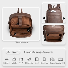Balo da công sở laptop 15.6 inch unisex FADODA FBA27 - Thanh lịch, chống thấm, không bong tróc, nhiều ngăn