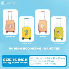 [CHÍNH HÃNG] Vali kéo nhựa trẻ em HÙNG PHÁT PIKA 876 - Đáng yêu, khoang chứa rộng, bánh xe xoay 360 độ, an toàn, bền bỉ