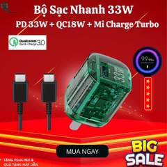 Bộ Sạc Nhanh 33W PD 2 Cổng Gấp Gọn  + Quick Charge 3.0 Dùng cho Samsung + Báo Mi Charge Turbo Cho Dòng Xiaomi