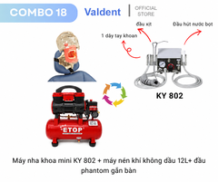 Combo18: Máy nha khoa mini 1 đầu dây tay khoan, 1 đầu hút nước bọt+máy nén khí+Phantom gắn ghế răng