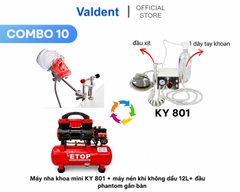 Combo10: Máy nha khoa mini + máy nén khí không dầu 12L + Phantom gắn bàn