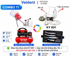 Combo11: Máy nha khoa mini+máy nén khí+Phantom gắn bàn+bộ tay khoan 2 nhanh và 1 chậm