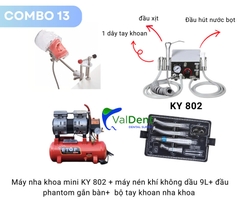 Combo13: Máy nha khoa mini+máy nén khí+Phantom gắn bàn+bộ tay khoan 2 nhanh và 1 chậm