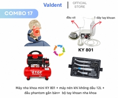 Combo17: Máy nha khoa mini+máy nén khí+Phantom gắn ghế răng+bộ tay khoan 2 nhanh và 1 chậm