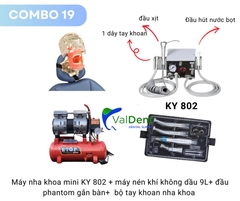 Combo19: Máy nha khoa mini+máy nén khí+Phantom gắn ghế răng+bộ tay khoan 2 nhanh và 1 chậm