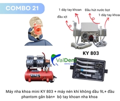 Combo21: Máy nha khoa mini+máy nén khí+Phantom gắn ghế răng+bộ tay khoan 2 nhanh và 1 chậm