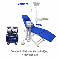 Combo 3: Ghế nha khoa di động gấp gọn + Bộ dụng cụ + Máy nén khí không dầu cho 1 ghế răng