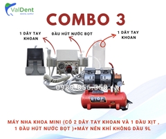 Combo 3: Máy nha khoa mini có 2 dây tay khoan , đầu hút nước bọt và máy nén khí