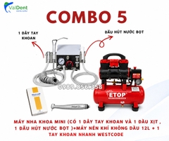 Combo : Máy nha khoa mini + Máy nén khí không dầu 12L + Tay khoan nhanh + Tay Khoan Chậm