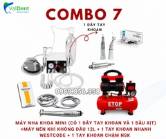 Combo : Máy nha khoa mini + Máy nén khí không dầu 12L + Tay khoan nhanh + Tay Khoan Chậm