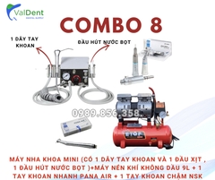 Combo 8: Máy nha khoa mini có đầu hút nước bọt + máy nén khí + Tay khoan nhanh+Tay khoan chậm
