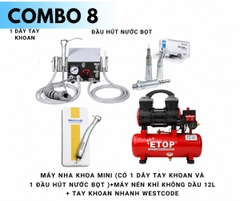 Combo : Máy nha khoa mini + Máy nén khí không dầu 12L + Tay khoan nhanh + Tay Khoan Chậm