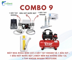 Combo : Máy nha khoa mini + Máy nén khí không dầu 12L + Tay khoan nhanh + Tay Khoan Chậm