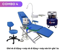Combo 4: Ghế nha khoa di động+Bộ dụng cụ+Máy nén khí+Ghế nha sĩ