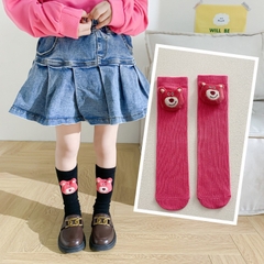 Tất Bốt cao cổ Gấu dâu cho Bé Gái, Tất Trẻ Em 100% Cotton Xuất Nhật Siêu Mềm Mịn