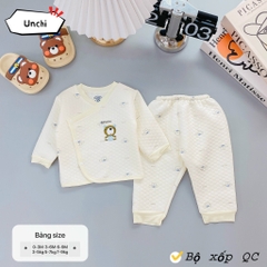 Bộ dài tay quần áo vải xốp trắng Unchi mẫu mới 2024