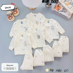 Bộ dài tay quần áo vải xốp trắng Unchi mẫu mới 2024