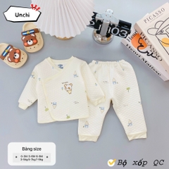 Bộ dài tay quần áo vải xốp trắng Unchi mẫu mới 2024