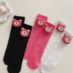 Tất Bốt cao cổ Gấu dâu cho Bé Gái, Tất Trẻ Em 100% Cotton Xuất Nhật Siêu Mềm Mịn