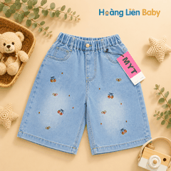 Quần Ngố Jean Bé Gái Thêu Nơ & Quả Cherry Size 31-35