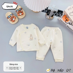 Bộ dài tay quần áo vải xốp trắng Unchi mẫu mới 2024