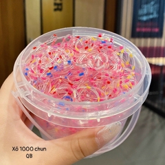 Đồ chơi - Xô hộp 1000 chun tóc chun nịt buộc tóc cao su nhiều màu siêu dai cho mẹ và bé có nắp đậy