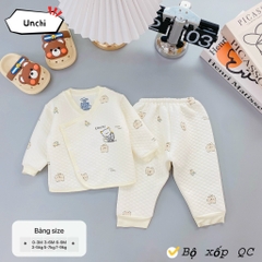Bộ dài tay quần áo vải xốp trắng Unchi mẫu mới 2024