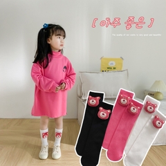 Tất Bốt cao cổ Gấu dâu cho Bé Gái, Tất Trẻ Em 100% Cotton Xuất Nhật Siêu Mềm Mịn