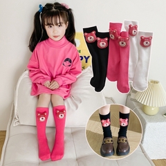 Tất Bốt cao cổ Gấu dâu cho Bé Gái, Tất Trẻ Em 100% Cotton Xuất Nhật Siêu Mềm Mịn