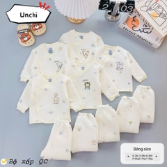 Bộ dài tay quần áo vải xốp trắng Unchi mẫu mới 2024