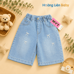 Quần Ngố Jean Bé Gái Thêu Nơ Đính Ngọc Size 31-35