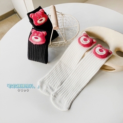Tất Bốt cao cổ Gấu dâu cho Bé Gái, Tất Trẻ Em 100% Cotton Xuất Nhật Siêu Mềm Mịn