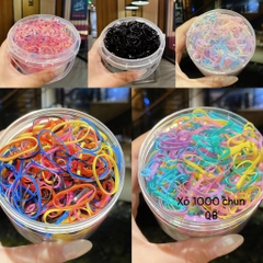 Đồ chơi - Xô hộp 1000 chun tóc chun nịt buộc tóc cao su nhiều màu siêu dai cho mẹ và bé có nắp đậy