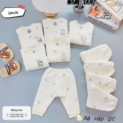 Bộ dài tay quần áo vải xốp trắng Unchi mẫu mới 2024