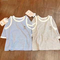 Little love - Bộ cộc tay 3 lỗ bé trai cotton 2 màu kẻ xanh + xám