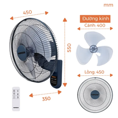 Quạt treo tường Remote Nanoco NWF1612RC-BL
