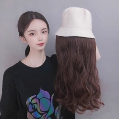 Tóc giả gắn mũ tai bèo trắng xoăn