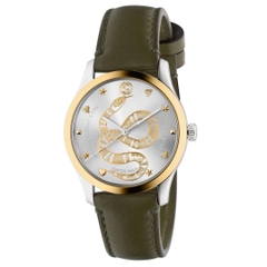 Gucci G-Timeless Silver Dial with Snake Gold Green Leather Unisex Watch
