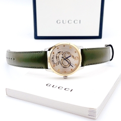 Gucci G-Timeless Silver Dial with Snake Gold Green Leather Unisex Watch