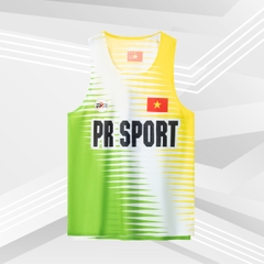 Áo chạy bộ Nữ Singlet - XANH VÀNG - Ép nhiệt | Áo chạy bộ PR SPORT