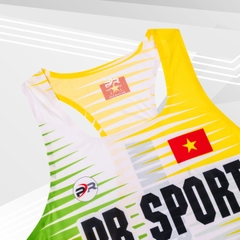Áo chạy bộ Nam Singlet - XANH VÀNG - Ép nhiệt | Áo chạy bộ PR SPORT