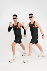Áo chạy bộ Nam Singlet - ĐEN TUYỀN - Ép nhiệt | Áo chạy bộ PR SPORT